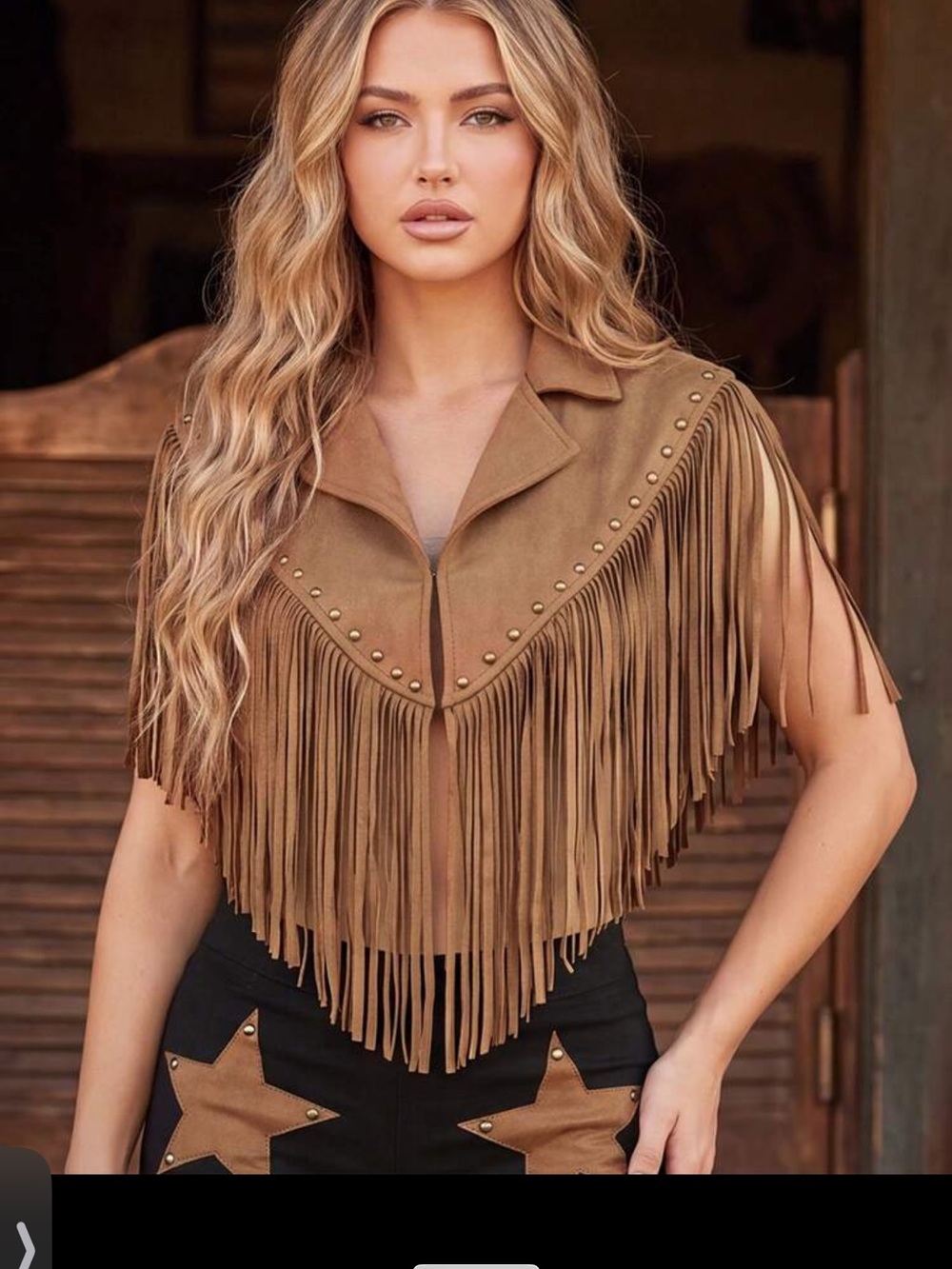 Fringed Suede-Look Crop Top in Tan( one size)